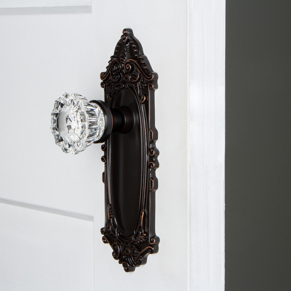 Single Victorian Plate With Crystal Knob, Unlacquered Brass, Timeless Bronze, Si