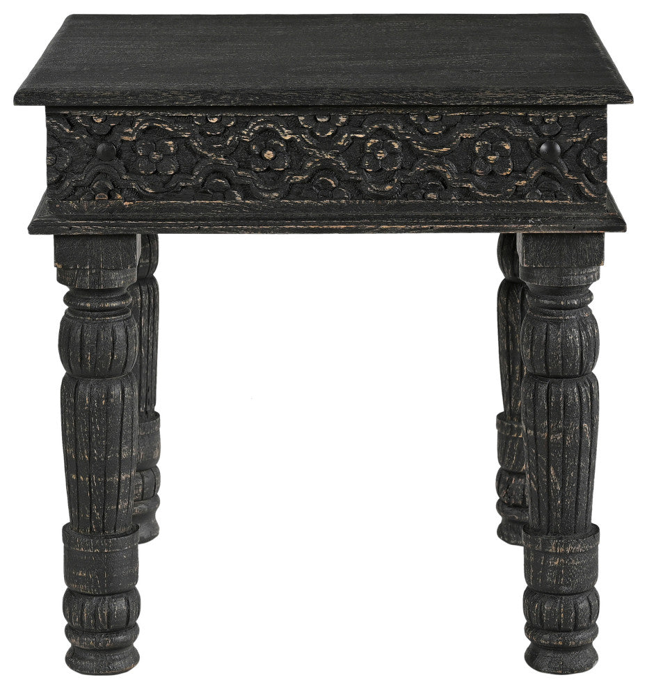 Wiley Carved Edge End Table, Black, Mango Wood