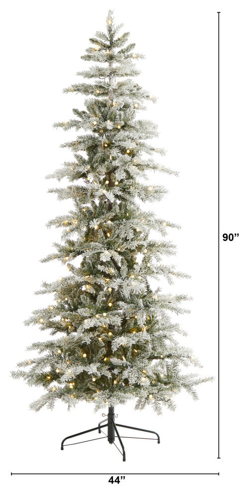 7.5' Slim Flocked Nova Scotia Spruce Faux Xmas Tree W/Lights & Bendable Branches