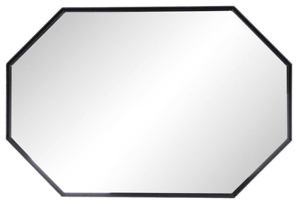 Stretched Octagon Mirror Black Metal Framed Wall Mirror 24"H35"W