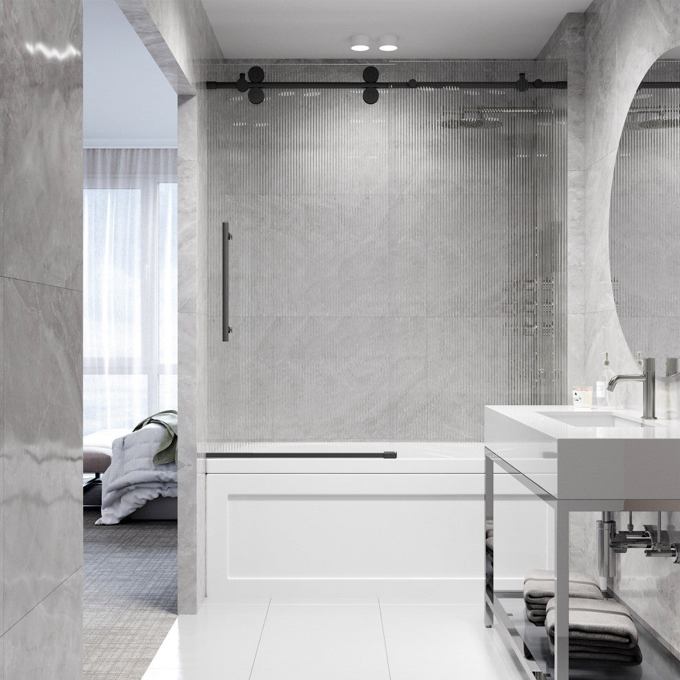VIGO Elan 56" to 60" W x 66" H Frameless Sliding Tub Door, Left, Fluted Glass