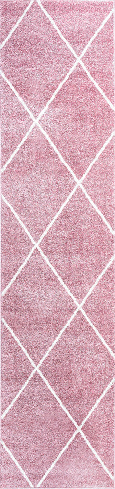 Cole Minimalist Diamond Trellis Rose/White 2'x8' Runner Rug