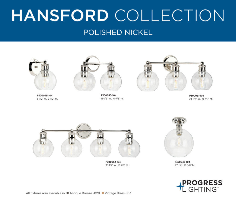 Hansford Collection 2-Light Bath and Vanity, Polished Nickel