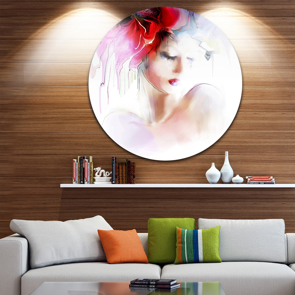 Fashion Woman Illustration, Digital Round Wall Art, 36"