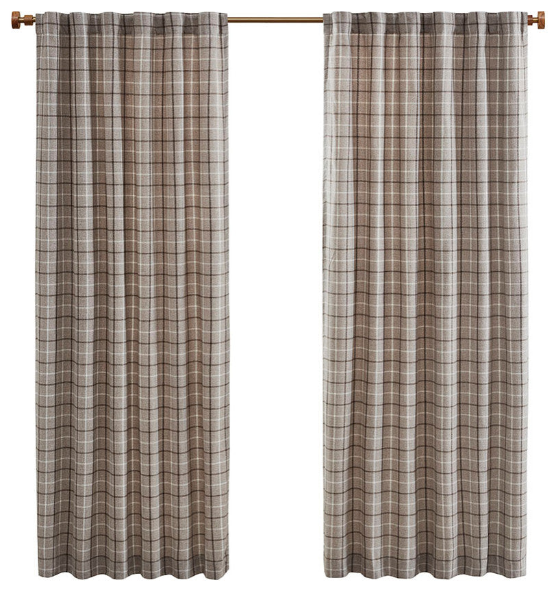 Madison Park Anaheim Plaid Window Panel with Fleece Lining, Beige, Brown, 50x95", Rod Pocket Window Panel