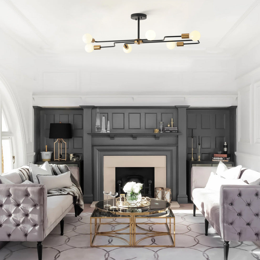 Modern 6-Light Sputnik Semi Flush Mount Ceiling Light Fixture for Dining Room