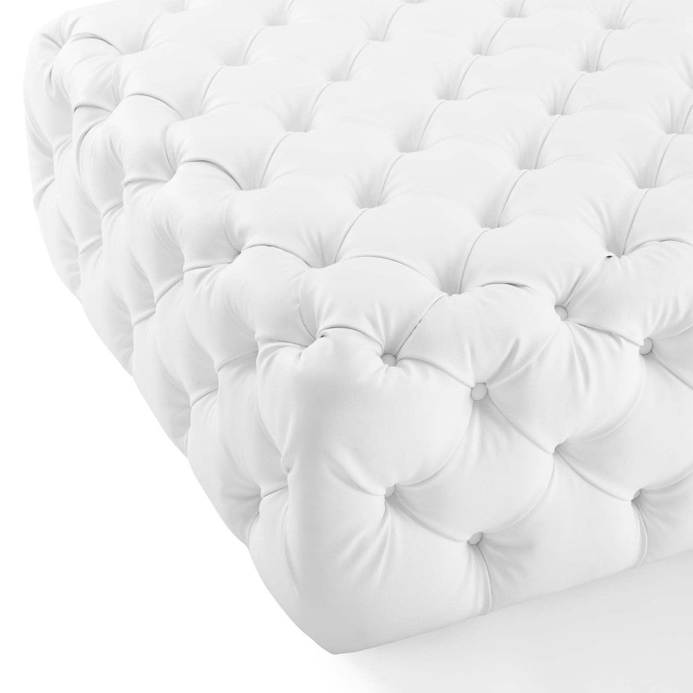 Anthem Tufted Button Large Square Faux Leather Ottoman White