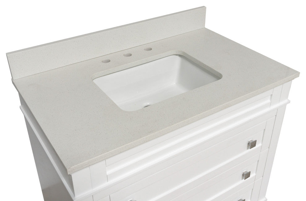 Eleanor 36" Bathroom Vanity, White, Quartz