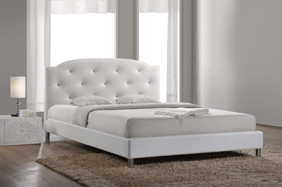 Canterbury Leather Contemporary Bed, White, Full