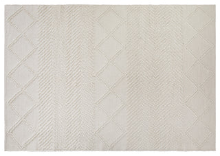 Geometric Handwoven Area Rug, Wool, Polyester, Cotton Blend, Ivory, White, 5x7