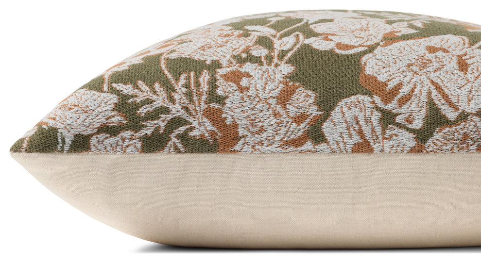 Chris Loves Julia x Loloi Matilda Olive /Orange 18'' x 18'' Cover, Poly Pillow