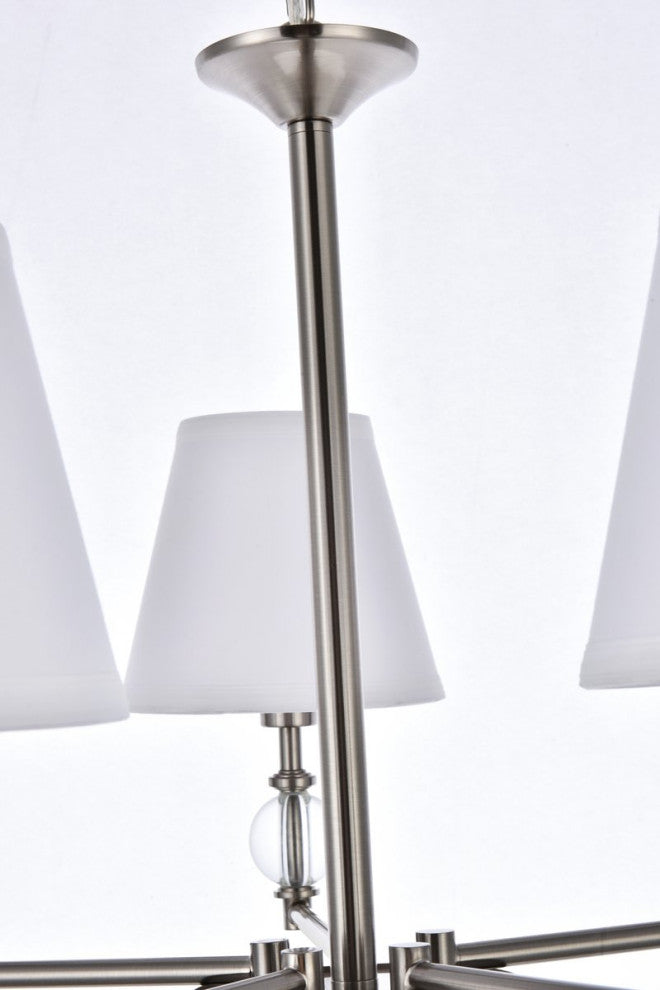 Beau 5-Light Pendant, Satin Nickel With White Fabric Shade