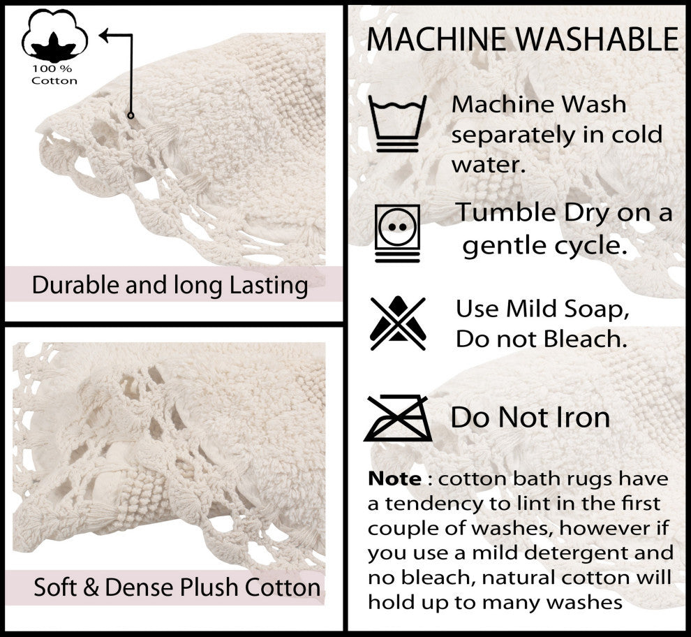 Hampton Crochet Reversible Bath Rug, 3-Piece Set With Runner, Ivory