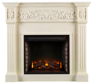 Eastport Carved Electric Fireplace, Ivory