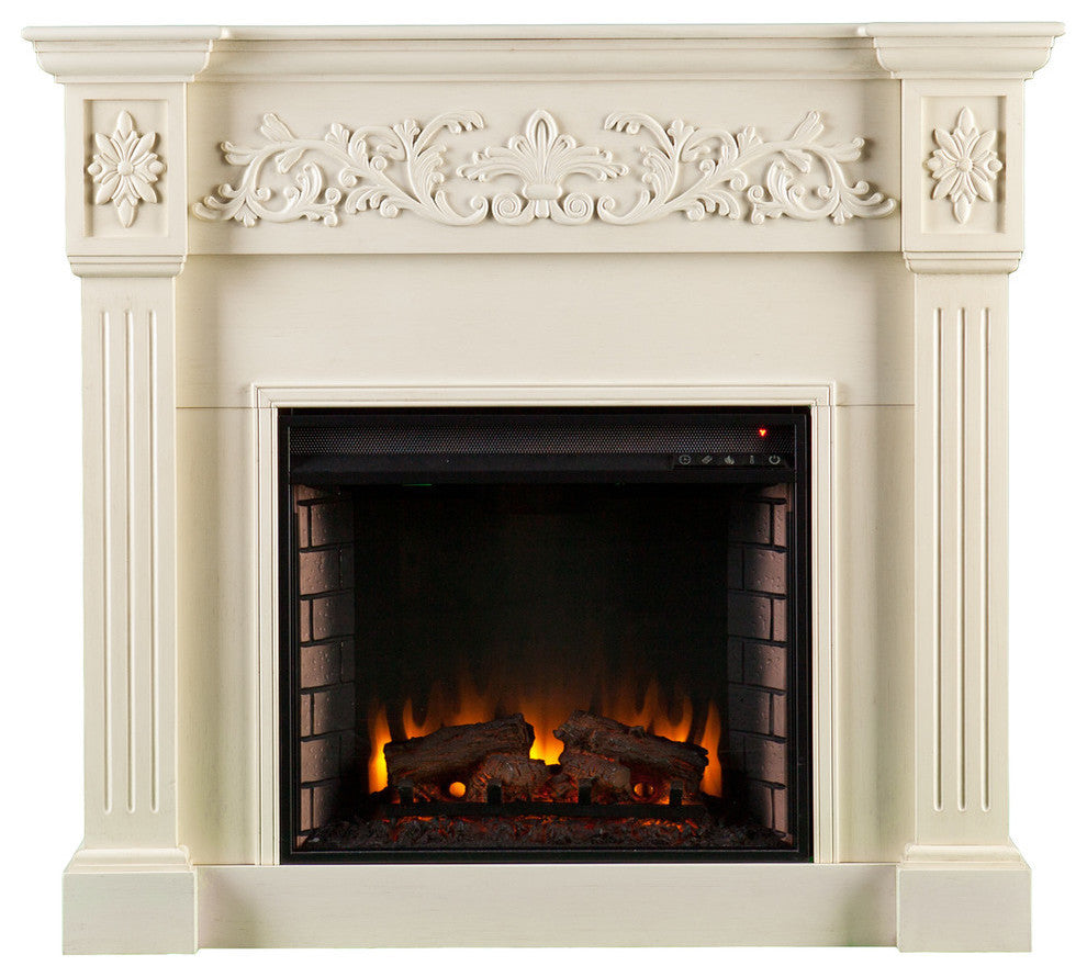 Eastport Carved Electric Fireplace, Ivory
