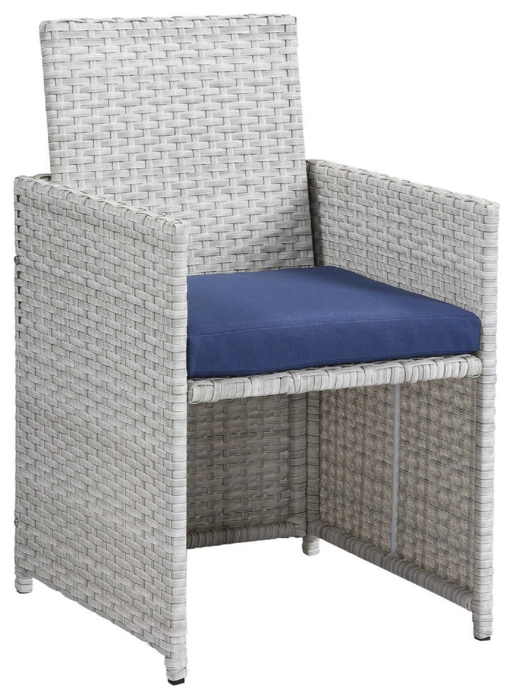 Benzara BM269034 9 Piece Patio Set With Wicker Frame and Ottoman, White