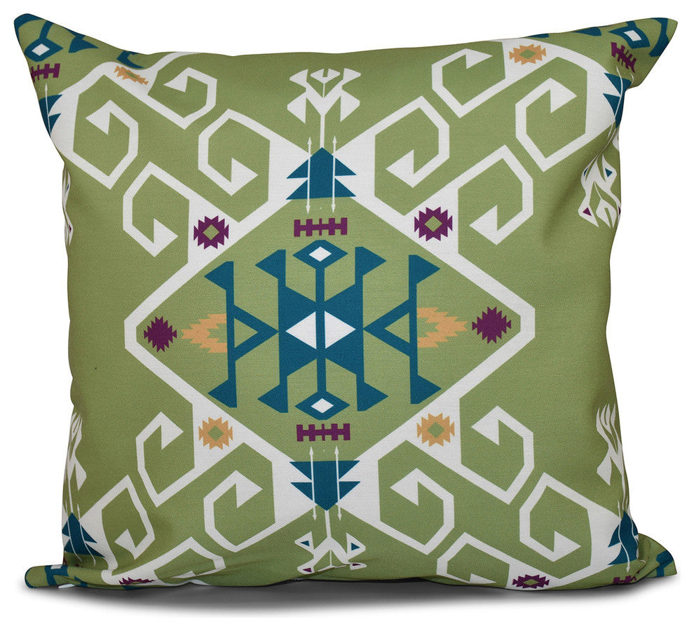 Jodhpur Medallion, Geometric Print Pillow, Green, 16"x16"