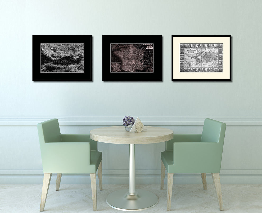 Eastern Mediterranean Old Monochrome Map Print On Canvas With Frame, 16" X 21"