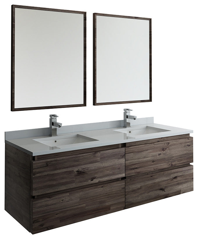 Formosa Wall Hung Double Sink Modern Bathroom Vanity With Mirrors, 60"