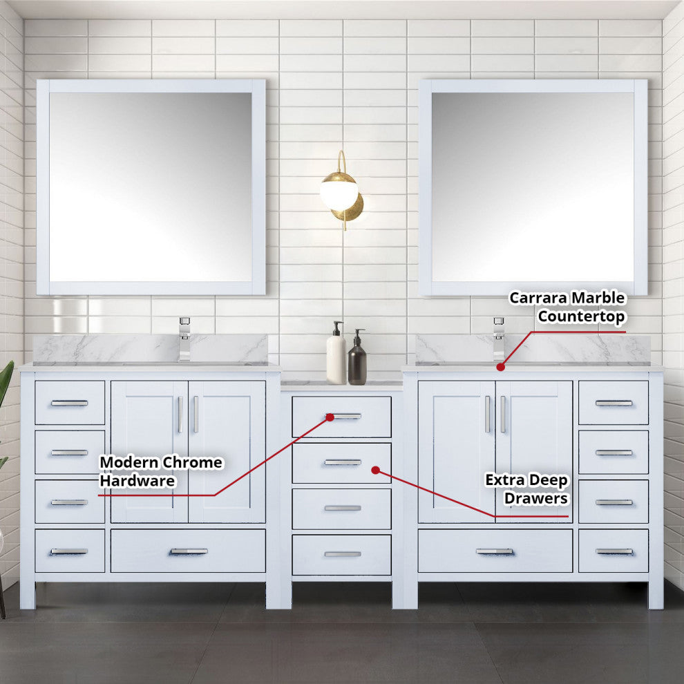 Lexora Coraline Double Bath Vanity White 92 With Countertop & Mirror