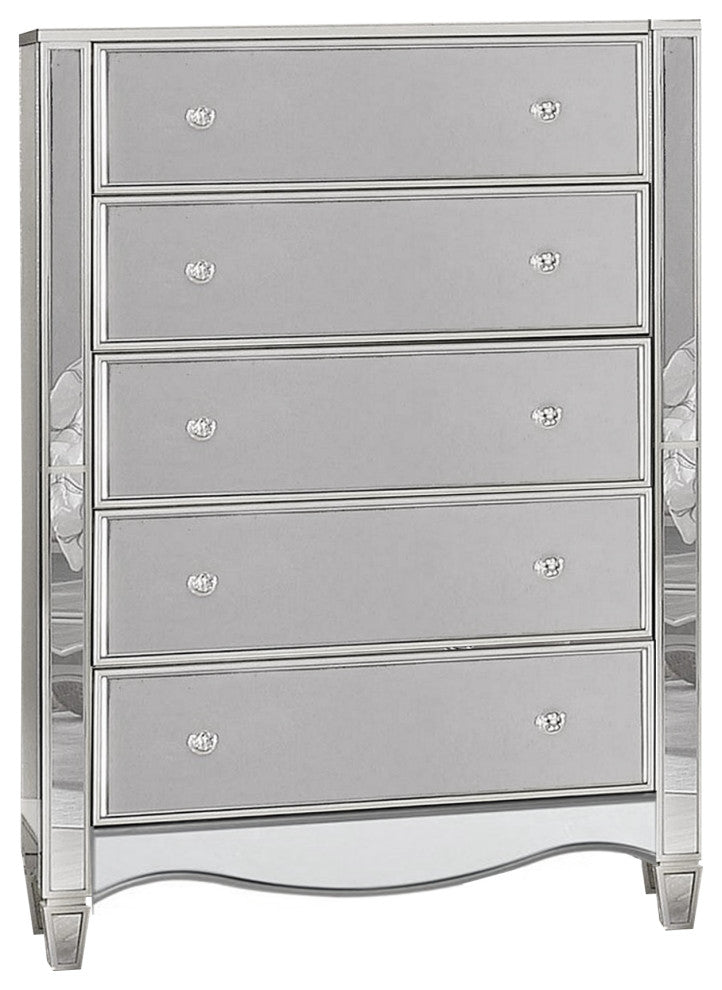 Benzara BM253004 Chest With Crystal Knobs and Mirror Panels, Silver
