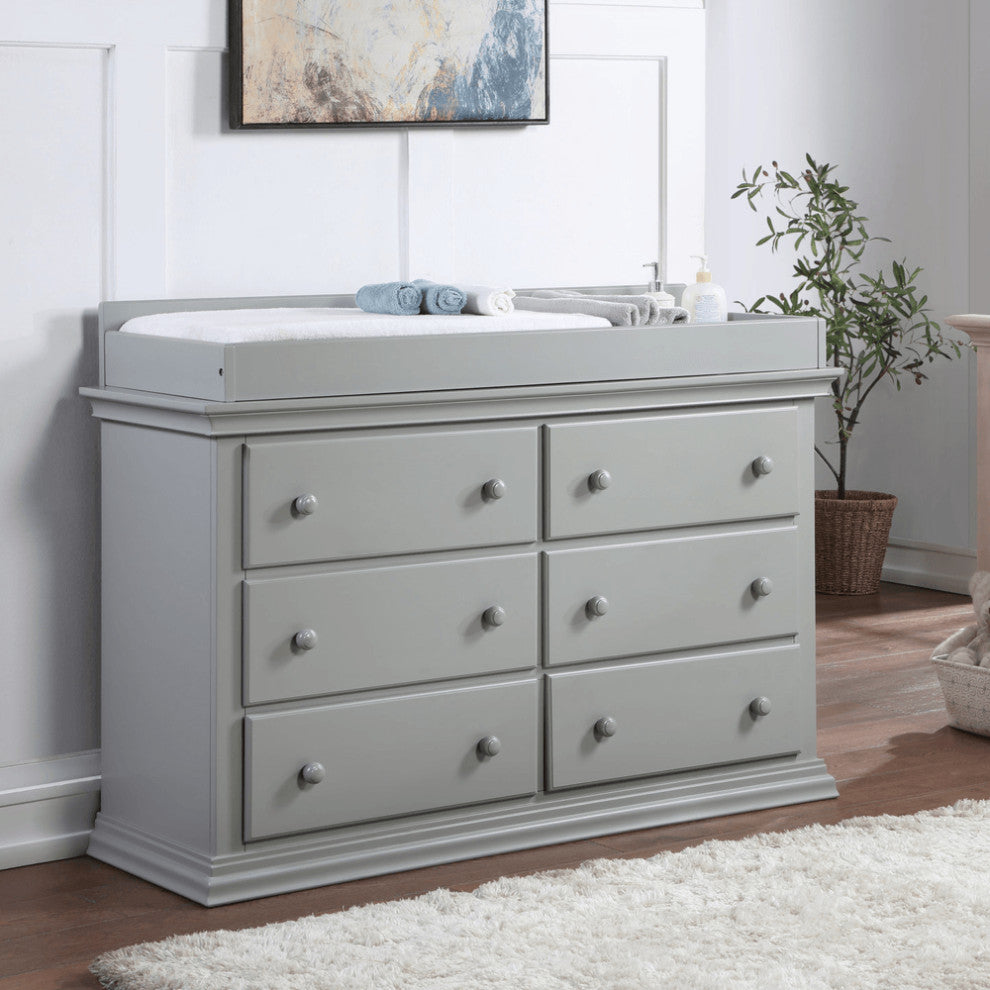 56" Gray Solid and Manufactured Wood Six Drawer Double Dresser