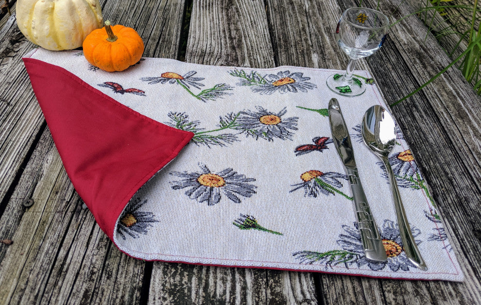 Seasonal Floral Woven Fabric Tapestry Kitchen Table Mats Cloth Placemats, Daisies