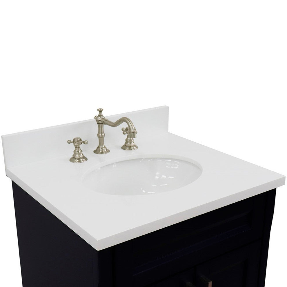 25" Single Sink Vanity, Blue Finish With Engineered Stone Top And Oval Sink