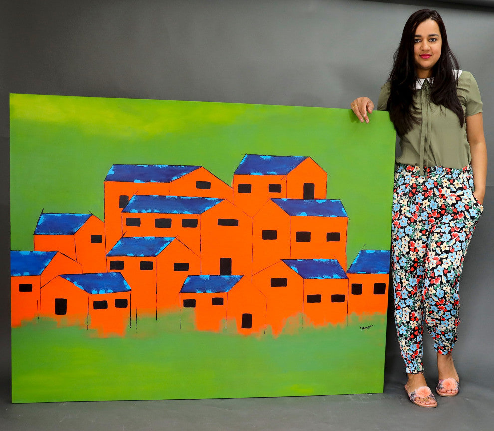 Landscape Artwork Architecture Painting Houses Abstract Wall Art