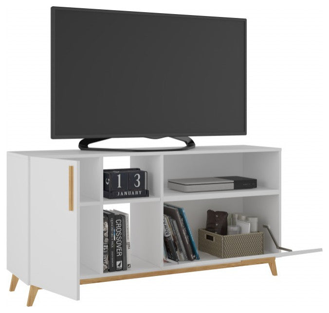 Modern White And Natural Asymmetrical TV Stand