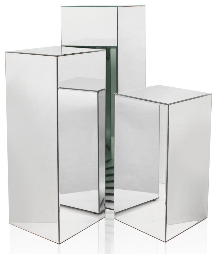 Mirror Block Column or Pedestal, Silver, Small