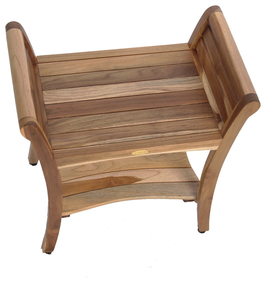 EcoDecors EarthyTeak Symmetry 24" Teak Shower Bench With Shelf And LiftAide Arms