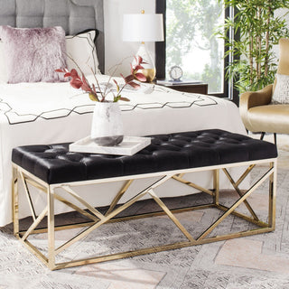 Safavieh Farah Tufted Rectangle Bench, Black/Gold