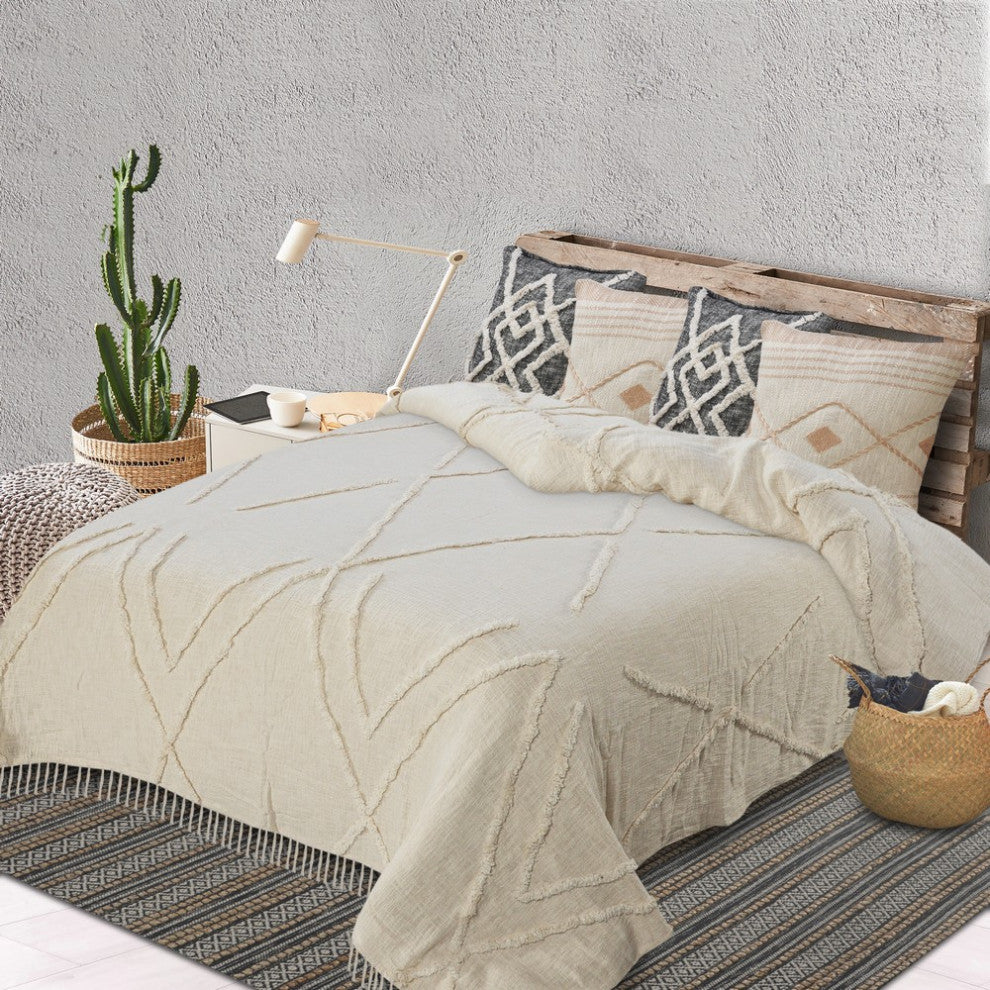 Solid Ivory Dazzling Diamond Coverlet, 90"x90"