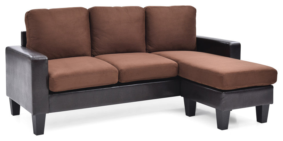 Ukiah Sofa Faux Leather Chaise, Chocolate Micro Suede, Brown Faux Leather