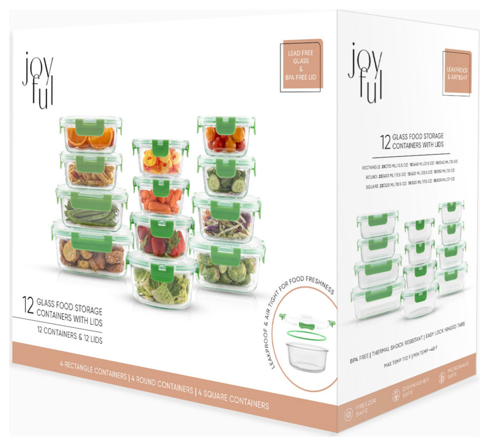 24 Piece Glass Storage Containers With Leakproof Lids Set Green