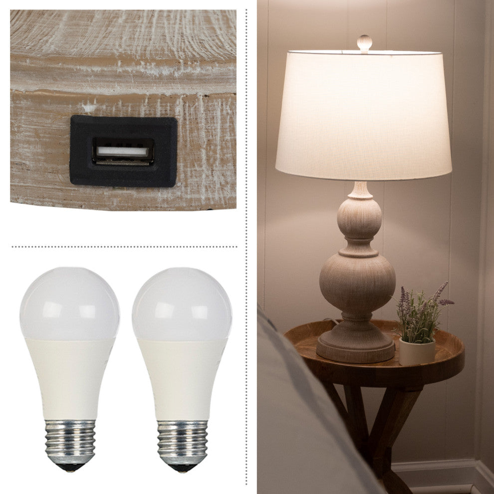 Set of 2 Table Lamps With USB Charging Ports and LED Bulbs Included