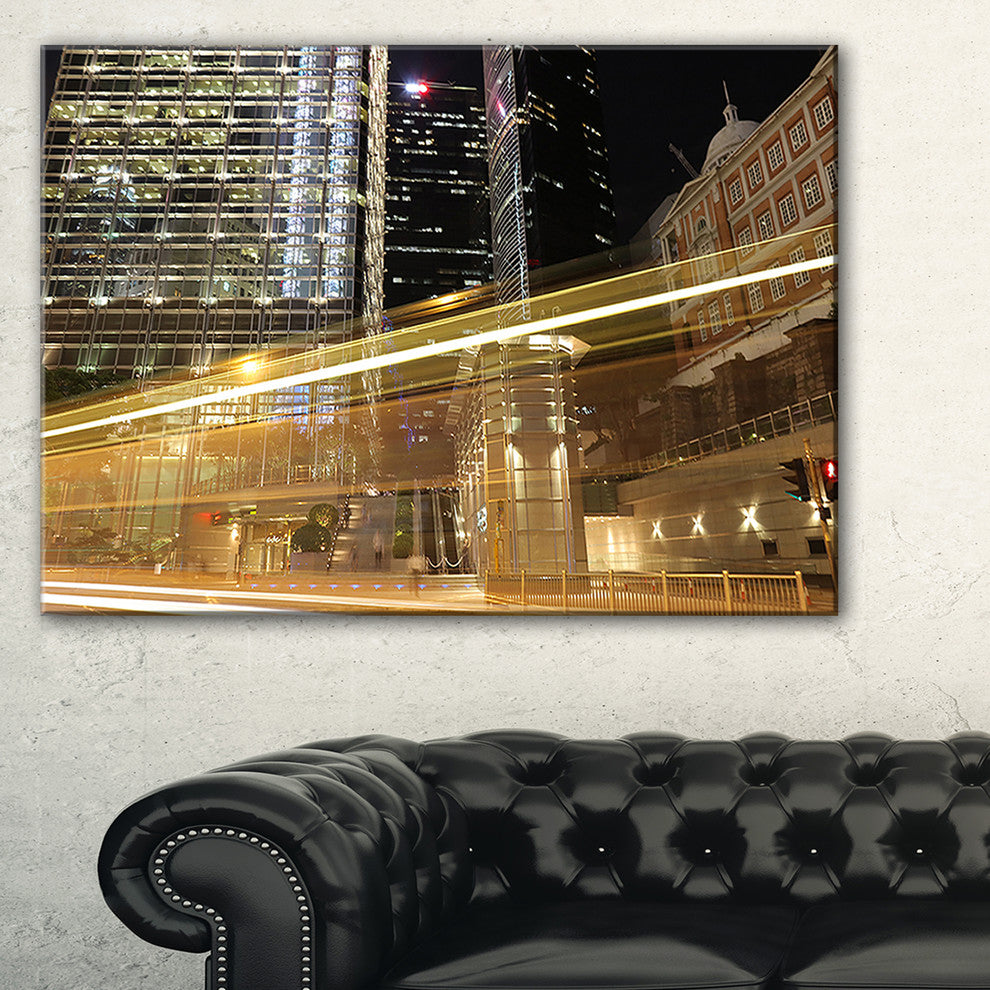 "Traffic and Urban Life At Night" Cityscape Artwork Canvas, 32"x16"