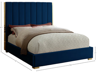Becca Velvet Upholstered Bed, Navy, Full