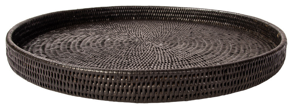 Artifacts Rattan™ Round Serving / Ottoman Tray, Tudor Black, Medium