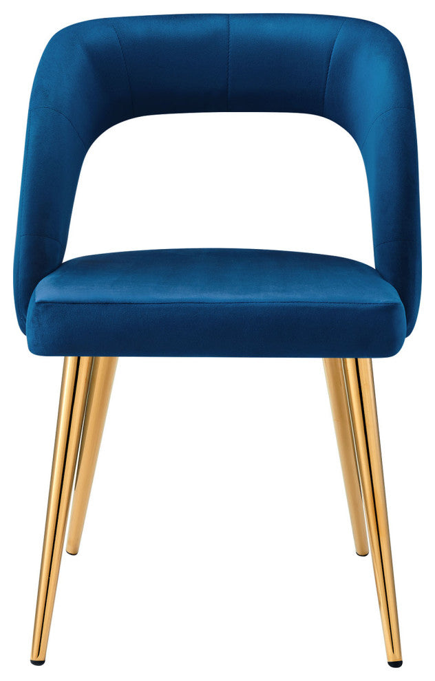Dining Chair, Set of 2, Navy Gold, Velvet, Modern Cafe Bistro Hospitality