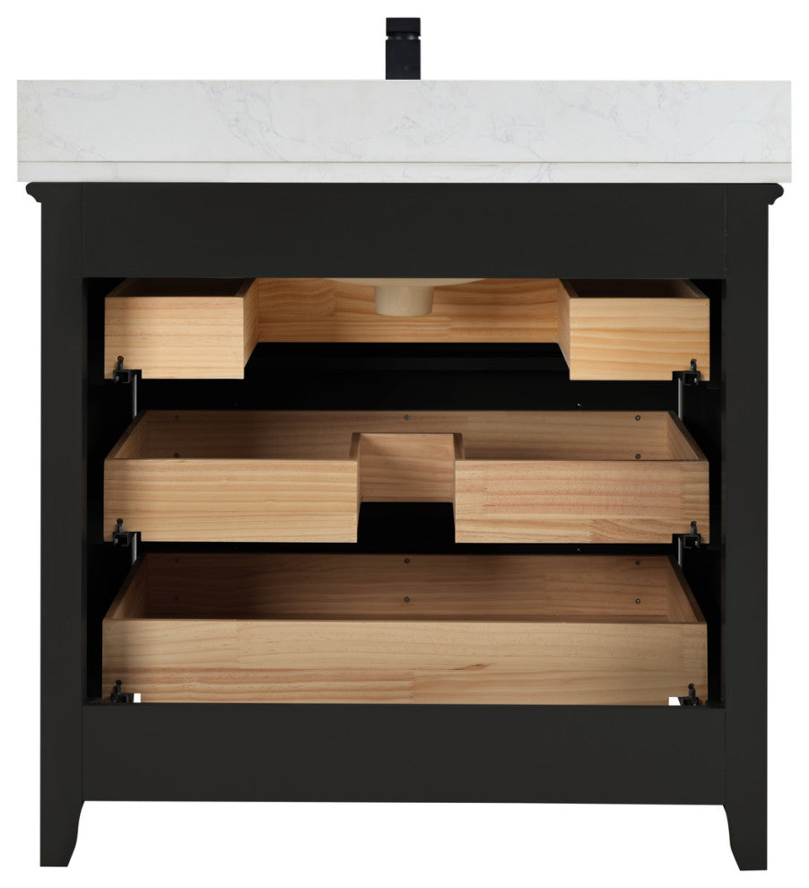 Legion Furniture WS2512 Series Bathroom Sink Vanity, Tricorn Black, 36", Artificial Stone Top, Single Sink