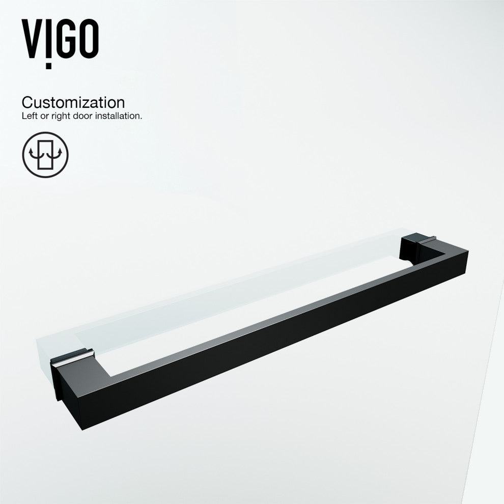 VIGO Rialto 34" W x 58" H Frameless Hinged Tub Door, Matte Black, Clear Glass