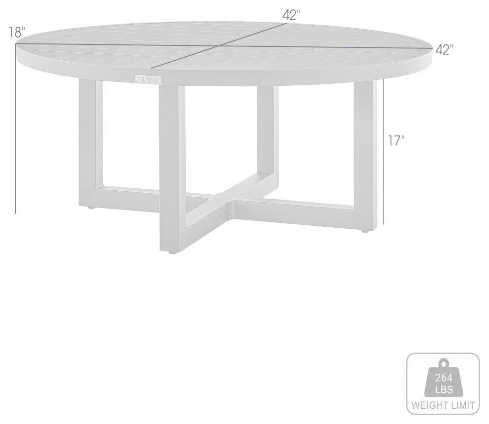Argiope Outdoor Patio Round Coffee Table, Black Aluminum, Black