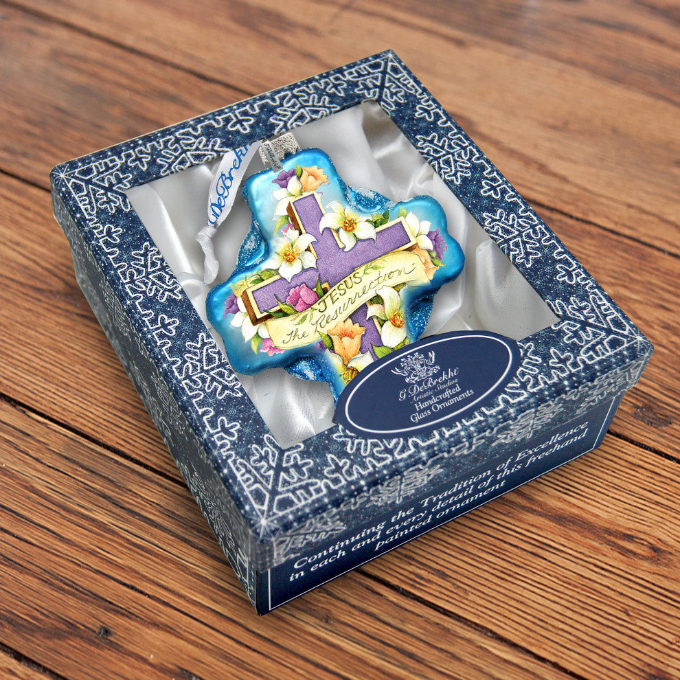 Resurrection Cross Glass Ornament