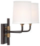 Classic Traditional Double Arm 2 Light Wall Sconce Bronze White Shades Elegant