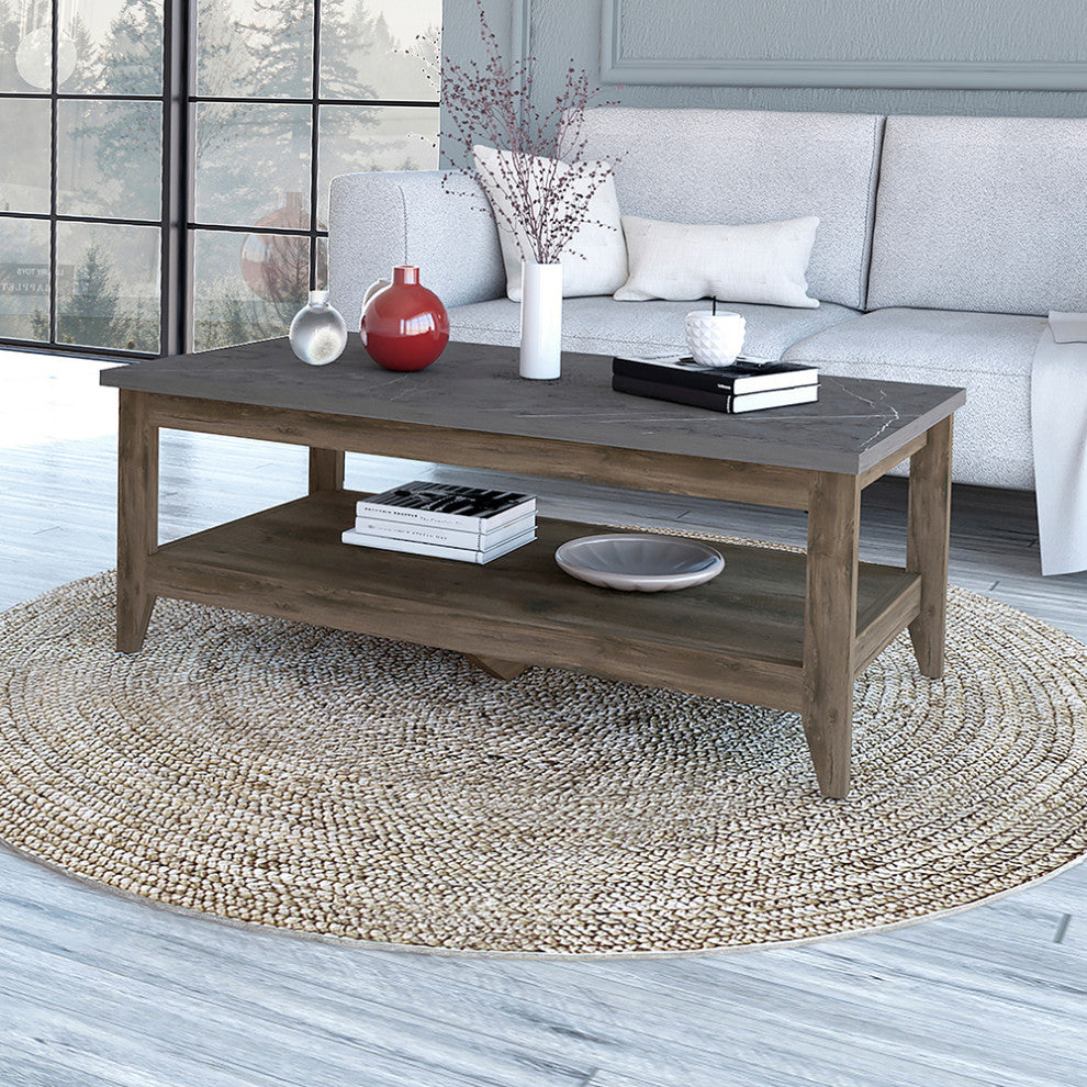Paulson Rustic Coffee Table Onyx Top by RST Brands, Brown/Black