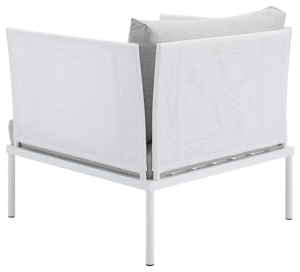 Sectional Sofa Chair Table Set, Sunbrella, Aluminum, White Gray, Outdoor