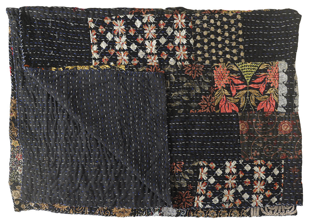 Dark Night Kantha Throw Blanket