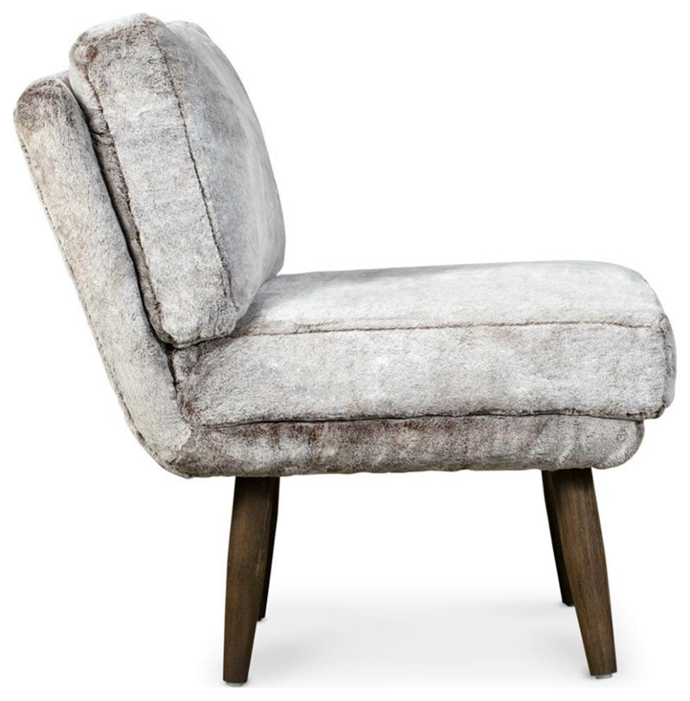 Elle Decor Sophie Armless Slipper Chair in Mink Brown Faux Fur